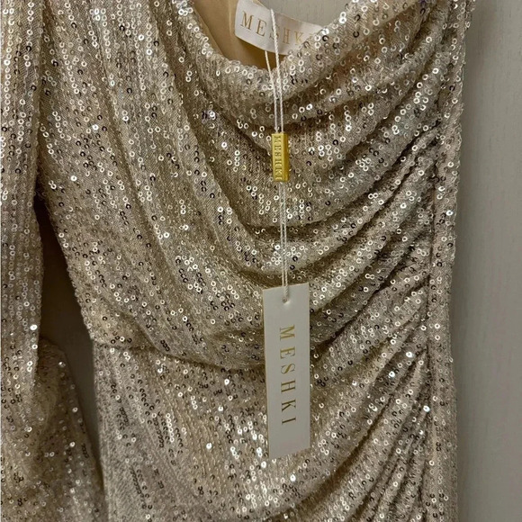 Meshki Silver Sequin One Shoulder Mini Dress NWT Asymmetrical Party Dress XXS - Picture 8 of 12